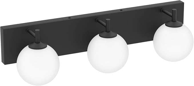 Aipsun Matte Black Vanity Light 3 Lights Modern Bathroom Light Fixture Over Mirror with Milky White Glass Shades, Black Wall Light for Bathroom (Exclude Bulb)