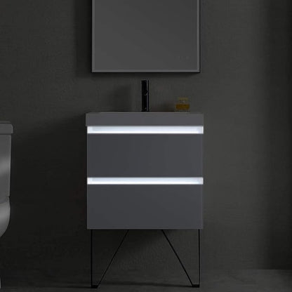 Blossom 48 inch LED Lighted Bathroom Vanity with Acrylic Sink | Wall Mounted Vanity with Dimmable LED Lights | Modern Floating Design for Bathrooms | 48" w/Acrylic Sink, Light Grey