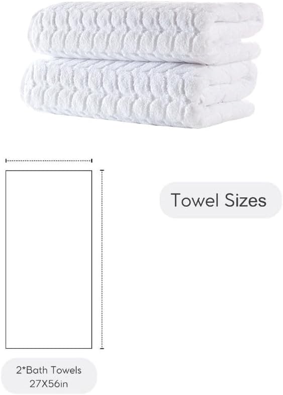 BAGNO MILANO Turkish Cotton Bath Towels, Hand Towels - Soft Plush Jacquard Collection Luxury Towels Set (White, Bath Towel Set of 2)