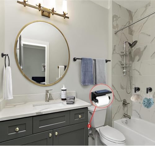 5 Pieces Matte Black Bathroom Hardware Accessories Set,24 Inch SUS304 Stainless Steel Bath Towel Holder Set, Round Bathroom Towel Bar Set, Towel Racks for Bathroom Wall Mounted
