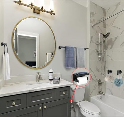 5 Pieces Matte Black Bathroom Hardware Accessories Set,24 Inch SUS304 Stainless Steel Bath Towel Holder Set, Round Bathroom Towel Bar Set, Towel Racks for Bathroom Wall Mounted