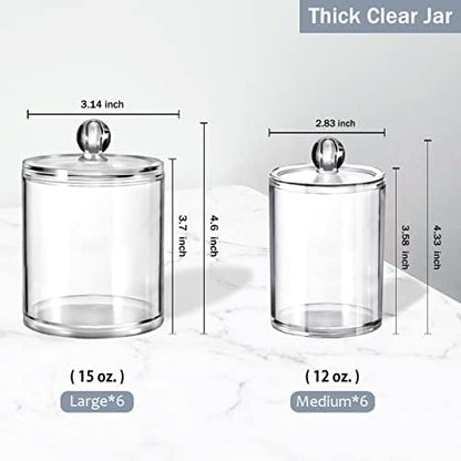 SheeChung 12 Pack Acrylic Qtip Holder with Labels,Qtip Jars for Bathroom