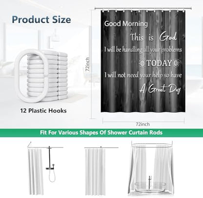 Good Morning This Is God Rustic Wood Shower Curtain with Hooks 72 x 72 Inch