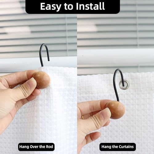 Shower Curtain Hooks, Wood Decorative Shower Curtain Rings, Modern Round Log Shower Curtain Hangers, 12PCS Shower Hooks for Shower Curtain Rod, Bedroom, Living Room (Hemispherical-Black)