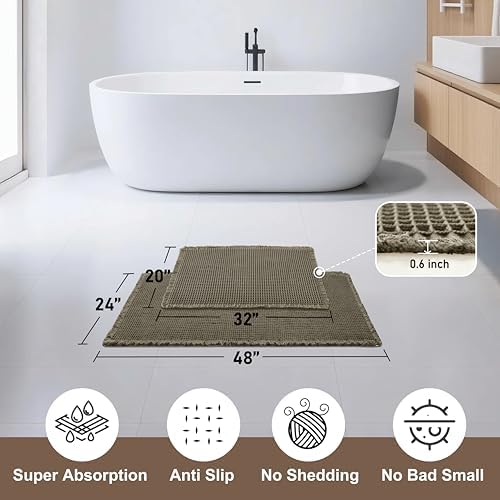 JIUZHEN Set of 2 Waffle Bath Mats Boho Bathroom Runner Rug 20"x32"+24"x48"