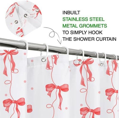 Red Bow Shower Curtain for Bathroom, Teen Girls Theme, 72x72 Inches
