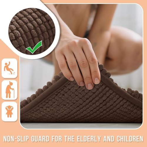 Yimobra Bathroom Rug Mat 32 x 20, Non Slip and Super Absorbent Bath Mat,Machine Washable Quick Dry,Ultra Plush Chenille Shower Rugs for Bathroom Floor Sink Tub and Shower Outside,Brown