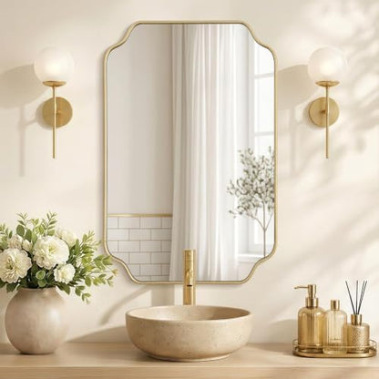 Besdomus Gold Modern Bathroom Mirror: 24"x36" Minimalist Vanity Wall Mirror