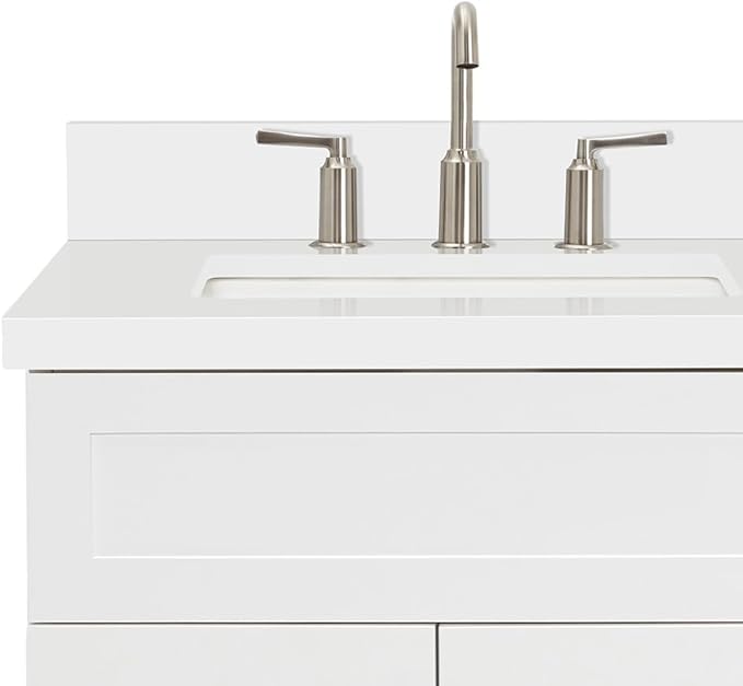 DKB Bradford 60" White Double Bathroom Vanity with Sink, 1.5" Edge Pure White Quartz Countertop, Rectangular Sinks, 2 Soft Closing Doors, 3 Dovetail Drawers, Brushed Nickel