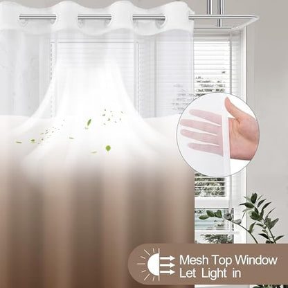 No Hook Shower Curtain and Liner Set for Bathroom, Ombre Brown, 71" x 84"