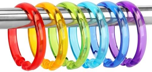 Colorful Shower Curtain Hooks - 12 Pcs Circular Plastic Shower Curtain Rings for Bathroom - O Shaped Transparent Rainbow Color Shower Hooks Rings for Shower Curtain Rod