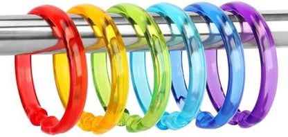 Colorful Shower Curtain Hooks - 12 Pcs Circular Plastic Shower Curtain Rings for Bathroom - O Shaped Transparent Rainbow Color Shower Hooks Rings for Shower Curtain Rod