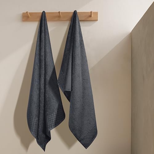 MyOwn Ultra Soft 2 Pack Oversized Bath Towel Set 28x55, Cotton Large Bath Towels, Highly Absorbant Compact Quickdry & Lightweight Towel, Ideal for Gym Travel Camp Pool - Charcoal Grey