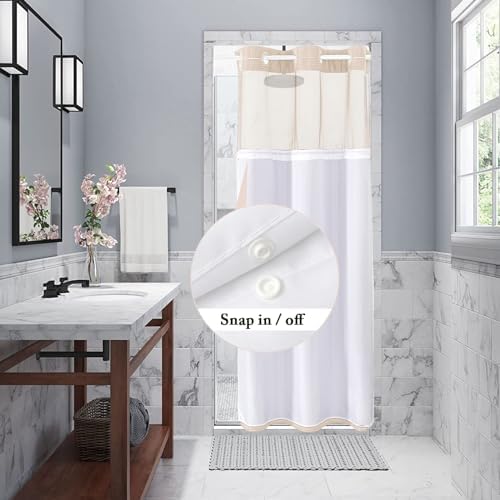 Gibelle No Hook Cloth Blush Pink Shower Curtain with Liner, 36x74