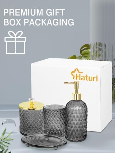 Haturi Glass Bathroom Accessories Set, Smoky Gray Bathroom Set, 4 Pcs