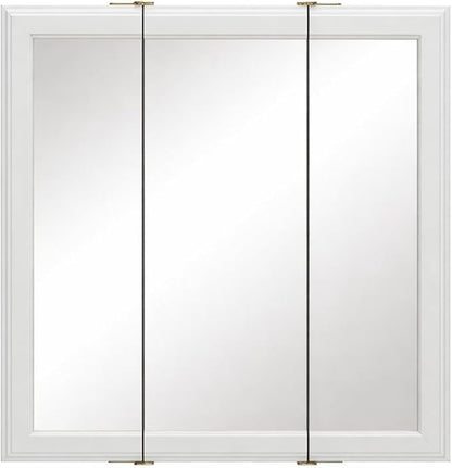 Design House Wyndham, 30 in W x 4.5 in D x 24 in H Bathroom Medicine Cabinet, Wall Mounted, 3 Mirror Doors, White, 535864-WHT