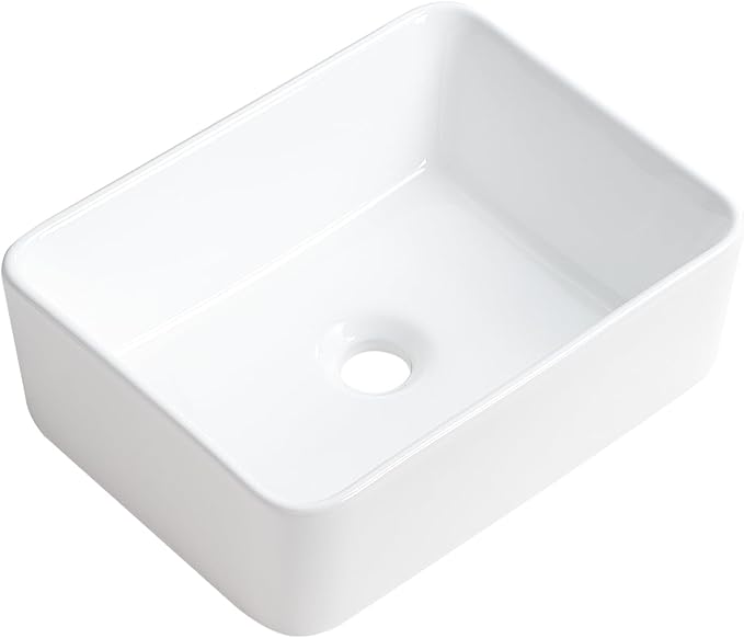 White Vessel Sink Rectangle 16"x12" Bathroom Sink Rectangular Modern Above Counter 16 Inch Small Bathroom Sinks White Porcelain Ceramic Vessel Vanity Sinks Art Basin