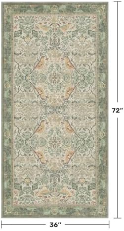 Large Entryway Rugs Indoor - 3x6 Sage Washable Soft Area Rugs for Kitchen, Bedroom Bedside, Living Room, Door Mat Indoor Entrance, Hallway, Beige Woodland Flowers, Non Slip Stain Resistant Low Pile