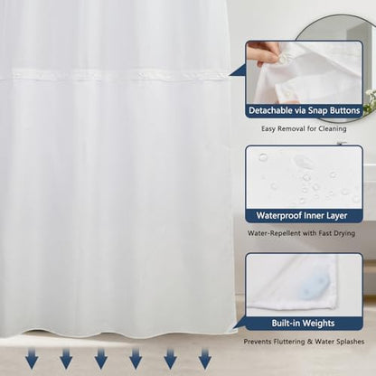 No Hook Shower Curtain with Snap-in Liner 71x74 Inch