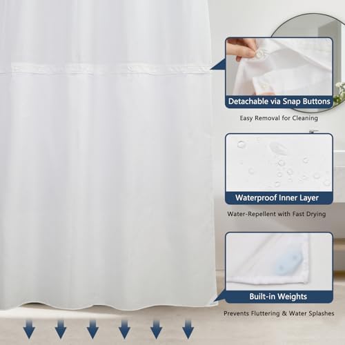 No Hook Shower Curtain with Snap in Liner, 71 x 74 Inch