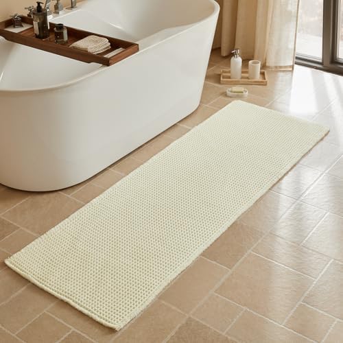 Triohero Cream White Waffle Runner Rug Bathroom, Long Boho Bath Mat, 24x72