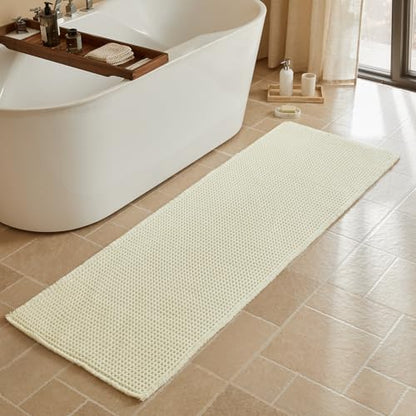 Triohero Cream White Waffle Runner Rug Bathroom, Long Boho Bath Mat, 24x72