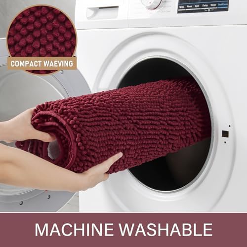 LOCHAS Luxury Bathroom Rug Shaggy Bath Mat 24 x 60 Inch, Burgundy