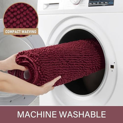 LOCHAS Luxury Bathroom Rug Shaggy Bath Mat 24 x 60 Inch, Burgundy