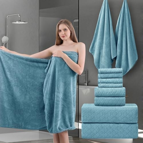 Ycosy 8-Piece Bath Towels Set,2 Oversized Large Bath Towels Sheet,2 Hand Towels and 4 Washcloths - 600 GSM Soft Luxury Towel Set,Highly Absorbent Quick Dry Towel Collection for Bathroom,Hotel and Spa