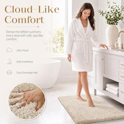 Yimobra Bathroom Runner Rug Non Slip 70x24,Long Bath Mat, Light Beige&White