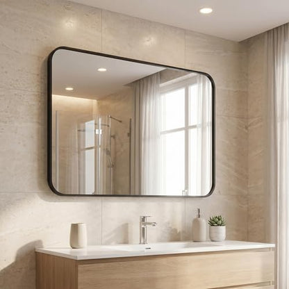 BEAUTYPEAK 32" x 40" Rectangular Wall Mounted Bathroom Mirror, Black