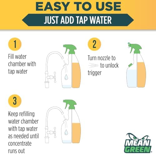 Mean Green Refillable Ultra Powered Bathroom Cleaner Concentrate, Tropical Breeze, 14.3 fl oz – Plant & Mineral Based, Removes 100% of Soap Scum, Refillable Bottle Makes 4X Refills