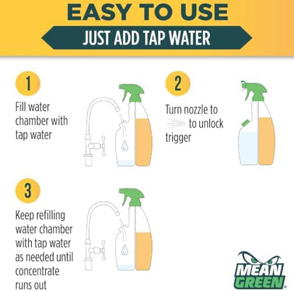 Mean Green Refillable Ultra Powered Bathroom Cleaner Concentrate, Tropical Breeze, 14.3 fl oz – Plant & Mineral Based, Removes 100% of Soap Scum, Refillable Bottle Makes 4X Refills