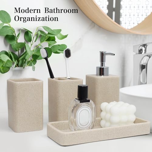 YMXYJM Bathroom Accessories Set, 4 Piece Toothbrush Holder Set - Sand Beige