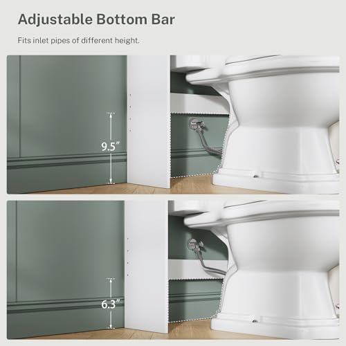 TEENFON Over The Toilet Storage Cabinet with 4 Open Shelves and Adjustable Shelf, Extra Tall Bathroom Organizer Unit with 2 Barn Doors, Home Space Saver for Bathroom, Laundry Room, White