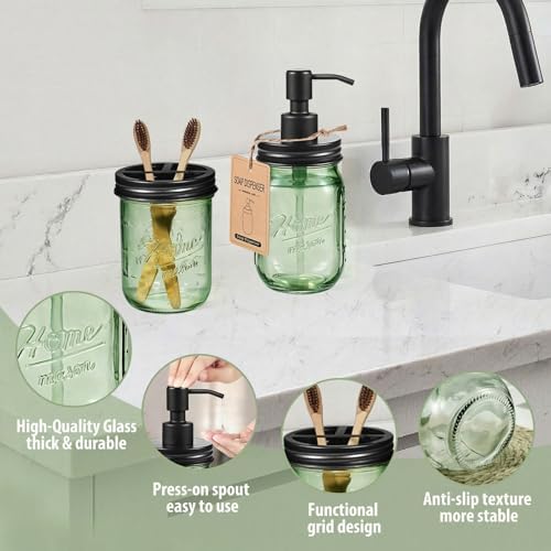 SheeChung Mason Jar Bathroom Accessories Set, 6Pcs Green Glass Bathroom Set