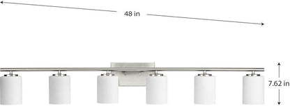 Progress Lighting Replay Collection 48 in. 6-Light Brushed Nickel Etched White Glass Modern Bath Vanity Light