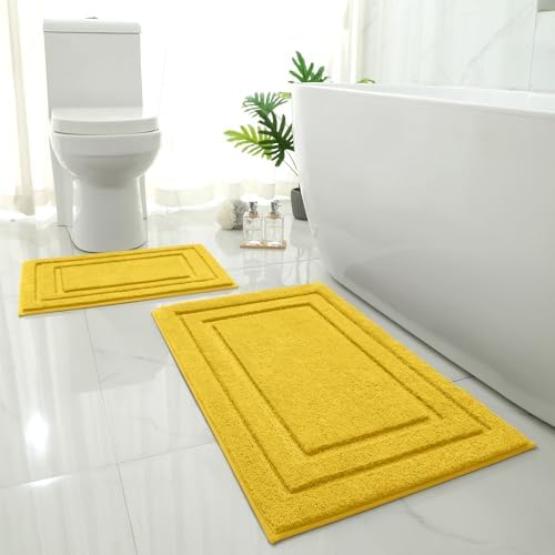 HOMEIDEAS Bathroom Rugs Sets 2 Piece, Super Soft Non Slip Bath Mat Yellow