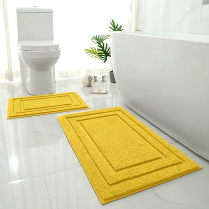 HOMEIDEAS Bathroom Rugs Sets 2 Piece, Super Soft Non Slip Bath Mat Yellow