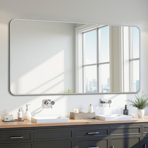 Bathroom Mirror 60" x 30", Large Rectangle Wall Mirror, Silver