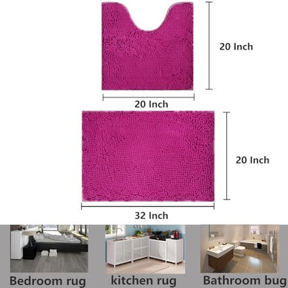 Valentine's Day Bathroom Mat Bathroom Rugs Chenille, Extra Thick and Absorbent, Non-Slip, Machine Washable, Dry Quckily, Soft Cozy Plush, Used Under Shower Bathtub and Sink, Hot Pink