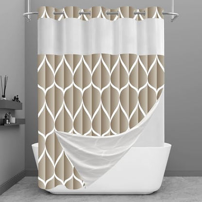 Yiatn Cream No Hook Shower Curtain with Snap-in Liner, 71 x 74 Inch
