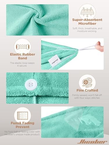 Hicober Microfiber Hair Towel Wrap for Women, Green Purple Grey, 3-Pack