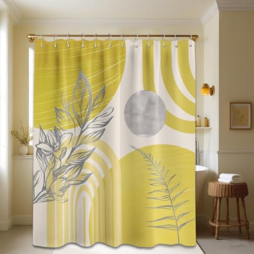 Mustard Yellow Shower Curtain, 72x72 in, Mid Century Modern