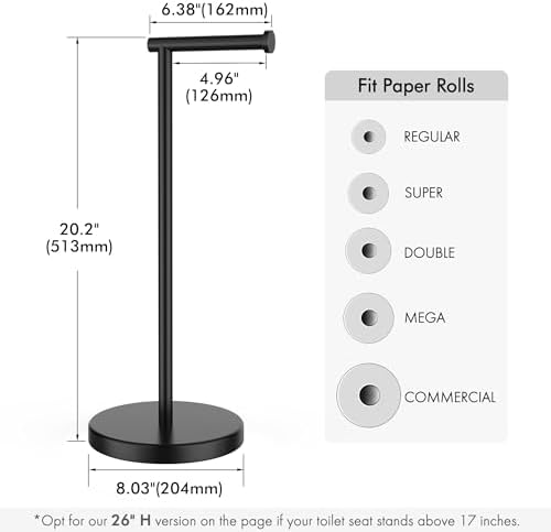 KES Bathroom Toilet Paper Holder Stand Modern Tissue Roll Holder SUS304 Stainless Steel Rustproof Freestanding 20.2" H, Matte Black BPH283S1-BK