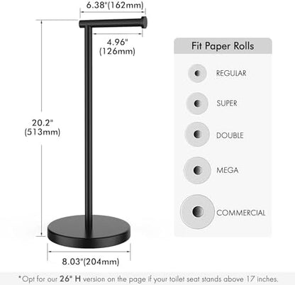 KES Bathroom Toilet Paper Holder Stand Modern Tissue Roll Holder SUS304 Stainless Steel Rustproof Freestanding 20.2" H, Matte Black BPH283S1-BK