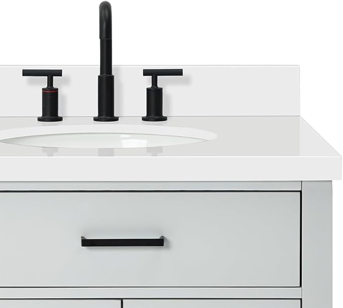 ARIEL Hepburn 72-inch Bathroom Vanity with Sink,Solid Wood, 1.5-inch Pure White Quartz Countertop & Backsplash, Double Oval Porcelain Sink, 4 Soft Closing Doors, 6 Dovetail Drawers, Grey
