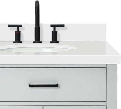 ARIEL Hepburn 72-inch Bathroom Vanity with Sink,Solid Wood, 1.5-inch Pure White Quartz Countertop & Backsplash, Double Oval Porcelain Sink, 4 Soft Closing Doors, 6 Dovetail Drawers, Grey