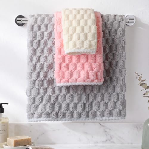 Hahafelt Decorative Bathroom Towel Set,Pastel Tricolor, Coral Fleece