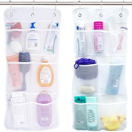 S&T INC. Shower Organizer and Caddy, 2 Pack, 14" x 30", White
